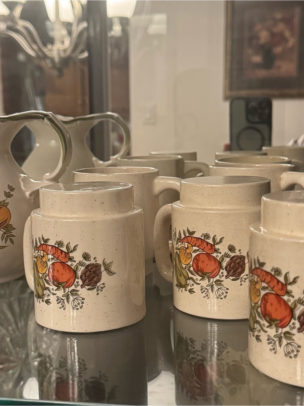 Speckled Cream Ceramic Mug with Autumn Fruit & Foliage Design